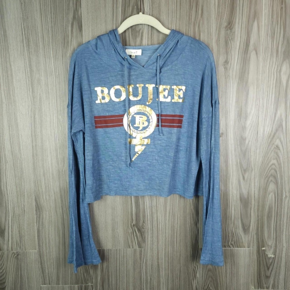 Love J Cropped Graphic Boujie‎ Gold Print Hooded Sweatshirt Size medium